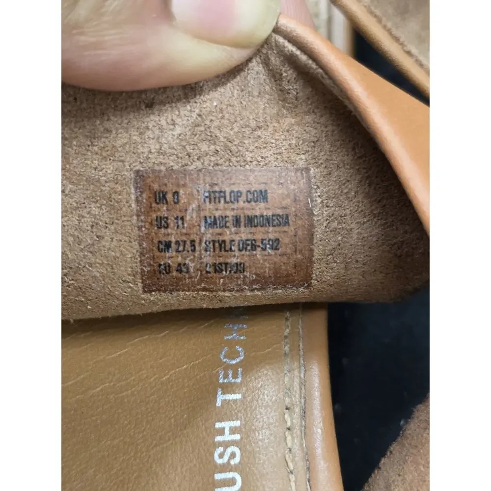 FITFLOP Gracie Toe-Post Tan Leather Slide Sandals Women's Size 11